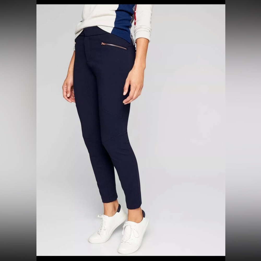 Athleta Navy Blue Ponte Moto Tight Travel Work Pant Woman's 8